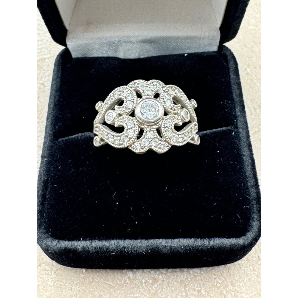 Sterling Silver CZ Double Heart Vintage Style Ring Size 10